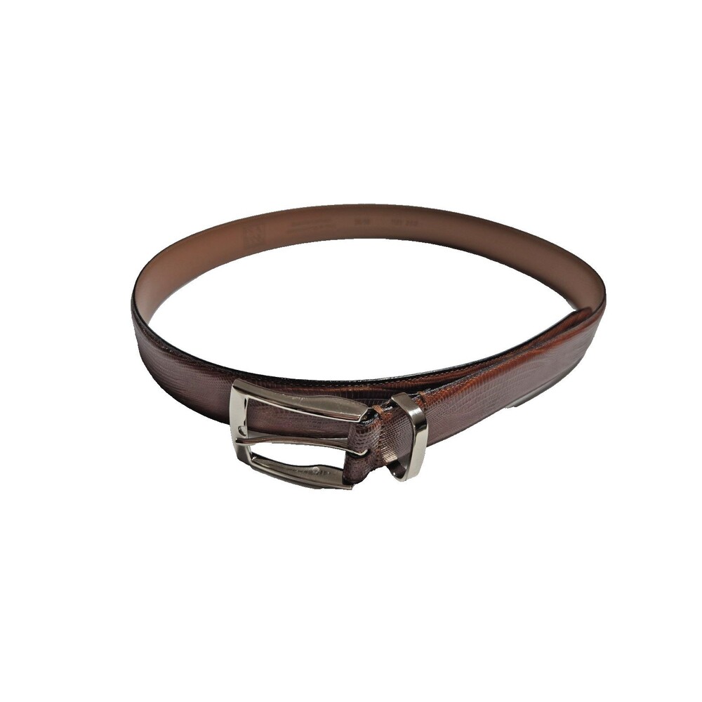 Brown Embossed Genuine Handcrafted Italian  Leather Joe Bank Belt Silver Hdwe 36